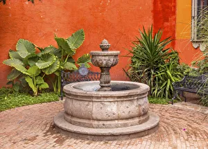 Buildings Prints: Orange Yellow Fountain Plaza Juarez Park San Miguel de Allende Mexico