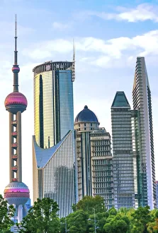 Shanghai Prints: Oriental Pearl TV Tower Skyscrapers Cityscape, Shanghai, China