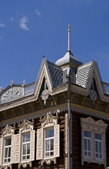Corner Prints: Ornate style of a wooden house in Irkutsk in Siberia Russia