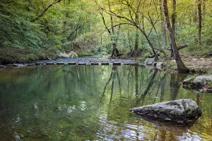 Great Smoky Mountain Prints: Otter Lake Creek boulders and reflections, Blue Ridge Parkway, Smoky Mountains, USA