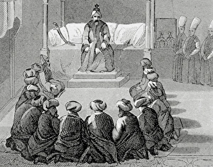 Throne Prints: OTTOMAN EMPIRE. TURKEY. Audience before the grand vizier