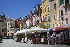 Outdoor cafes and colorful buildings, Rovigno, Croatia