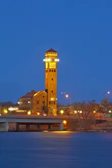 Office Building Prints: Overlooking the city of Great Falls, Montana at dusk looking across the Missouri