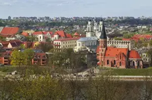 Lithuania Prints: Overview of old Central Square dominited by 18th-century twin-towered Jesuit Church
