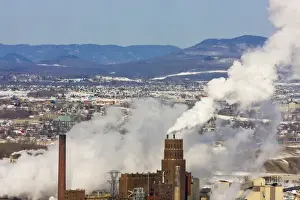 Smoke Prints: Overview of Quebec City, chimney giving out smoke, Canada