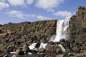 Oxararfoss waterfall on Mid-Atlantic Rift, Thingvellir National Park, Iceland