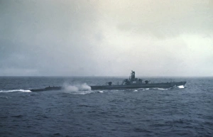 World War Ii Prints: Pacific Ocean. US submarine at sea in a fog during WW II