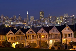 Sky Line Prints: The Painted Ladies Victorian Houses in San Francisco, California, USA