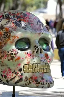 Images Dated 4th November 2007: A painted skull is part of a public art display to celebrate the Day of the Dead in Mexico City