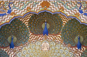 City Palace Prints: Painting and interior decoration in City Palace, Jaipur, Rajasthan, India