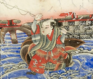 Fisherman Prints: Painting on wood block depicting old day fisherman