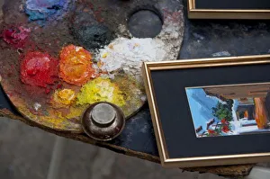 Art And Craft Prints: Paints and paintings in historic Santa Cruz District, Seville, Andalusia, Spain