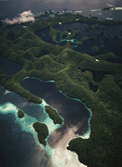 Rock Islands Prints: Palau, Micronesia, Aerial view of Rock Islands