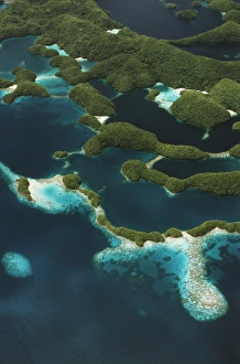 Rock Islands Prints: Palau, Micronesia, Rock Islands, Aerial View of Rock Islands, World Heritage Site