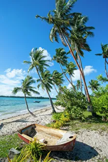 Tonga Prints: Palm fringed white sand beach on an islet of Vavaa'u