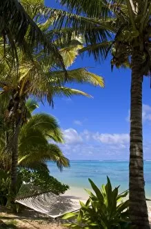 Images Dated 8th April 2006: Palm lined beach Cook Islands