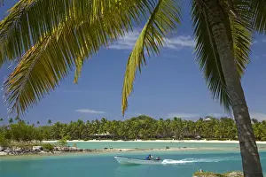 Palm trees and lagoon entrance, Musket Cove Island Resort, Malolo Lailai Island, Mamanuca Islands
