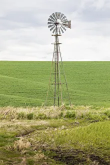 Palouse, Washington State, USA. Windmill in wheat field in the Palouse hills