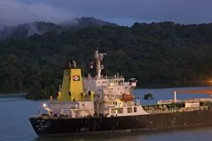 Panama, Panama Canal, ship in Panama Canal, rainforest in the background