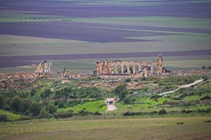 Meknes Prints: Panorama of the Roman ruins of Volubilis Morocco from the road