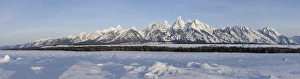 Snowing Prints: Panorama at sunrise. Grand Teton National Park, Wyoming, US