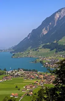 Chalet Prints: Panoramic from above mountain of beautiful village of Brunig in Swiss Alps of Switzerland