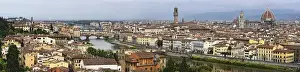 Old City Prints: Panoramic view of Florence, Italy along the Arno River amd Ponte Vecchio (Old Bridge)
