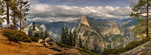 Half Dome Prints: Panoramic view across Yosemite National Park to half dome in California