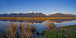 Mission Valley Prints: Panoramic of wetlands pond reflecting the Mission Mountain Range at Ninepipe WMA near Ronan