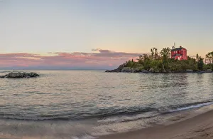 Great Lakes Prints: Panormaic of the Marquette Harbor Lighthouse on Lake Superior in Marquette, Michigan USA