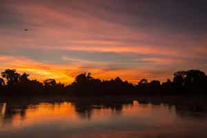 Copy Space Prints: Pantanal, Mato Grosso, Brazil. Colorful sunrise on the Cuiaba river