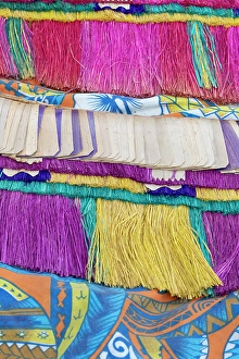Fabric Prints: Papua New Guinea, Kuiawa Island, aka Kuyau. Colorful grass skirts