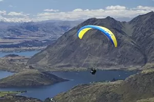 Paraglider above Lake Wanaka, South Island, New Zealand