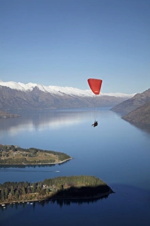 Queenstown Prints: Paraglider, The Remarkables and Lake Wakatipu, Queenstown, South Island, New Zealand