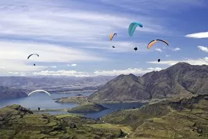 Images Dated 28th December 2007: Paragliders above Lake Wanaka, South Island, New Zealand