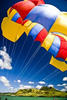 Lion Mountain Prints: Parasailing within View of impressive Lion Mountain in Southl Mauritius, Africa
