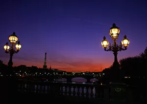 Paris, France. Famous Bridges at Night over the River Seine