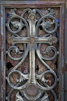Cemetery Prints: Paris, France. The famous Pere LaChaise Cemetery beautiful old metal work on door