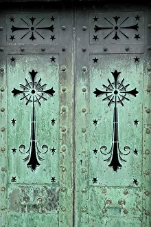 Cemetery Prints: Paris, France. The famous Pere LaChaise Cemetery beautiful old metal work on door