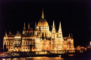 Hungarian Prints: Parliament Building Danube River Reflection Budapest Hungary
