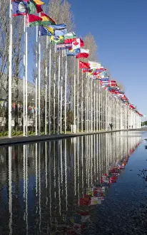 Portugal Prints: Parque das Nacoes, Flags in the area of the 1998 worlds fair area at the banks of river Tagus
