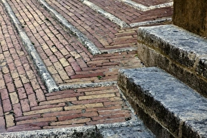 Stairs Prints: Pattern in brick stairs, Pienza, Italy