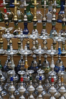 Hookah Prints: Pattern in Hookah or water pipes in sidewalk shop, Luxor, Egypt