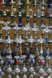 Images Dated 31st January 2006: Pattern in Hookah or water pipes in sidewalk shop, Luxor, Egypt