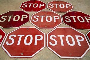 Nostalgia Prints: Pattern of stop signs, Tucumcari, New Mexico, USA. Route 66
