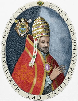 Paul V (1552-1621). Italian pope (1605-21), named Camillo Borghese. Engraving by Crispin de Passe