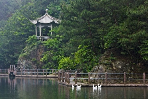 Geese Prints: Pavilion with lake in the mountain, Tiantai Mountain, Zhejiang Province, China