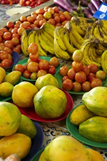 Banana Prints: Pawpaw / Papaya, tomatoes and bananas, Sigatoka Produce Market, Sigatoka, Coral Coast
