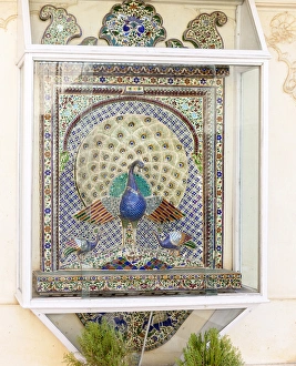 Udaipur Prints: Peacock tile mosaic. City Palace. Shiw Nivas Palace. Udaipur Rajasthan. India