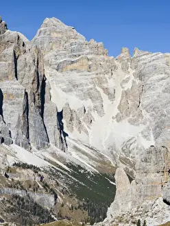 Italy Prints: The peaks of Mount Tofane and the Cinque Torri (foreground) in the Dolomites of Cortina